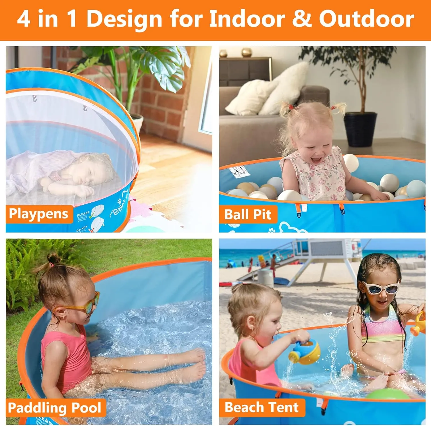 Peradix Paddling Pool for Kids & Pets Infant Ball Pit Tent, Baby Beach Tent, Toddler Wading Pool UV Sun Shelter Canopy with Mosquito Net, Portable Pop Up Tent Summer Beach Toys for Child