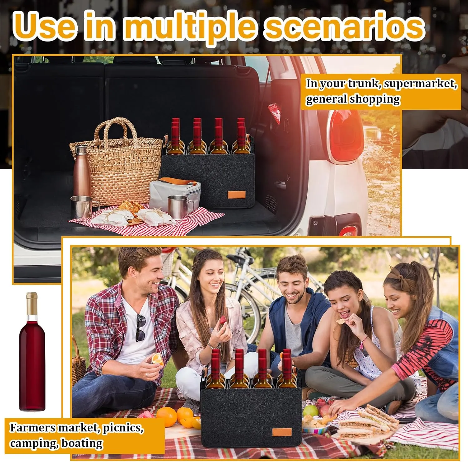 Peryiter 1 Pcs 12 Bottles Wine Carrier Tote 14.6 x 12.6 x 10.6 Inch Insulated Thermal Padded Wine Tote Bag Reusable Glasses Liquor Bottle Storage Collapsible Ratafia Travel Case for Party (Grey)