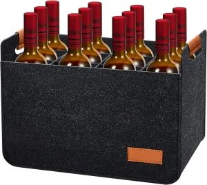 Peryiter 1 Pcs 12 Bottles Wine Carrier Tote 14.6 x 12.6 x 10.6 Inch Insulated Thermal Padded Wine Tote Bag Reusable Glasses Liquor Bottle Storage Collapsible Ratafia Travel Case for Party (Grey)