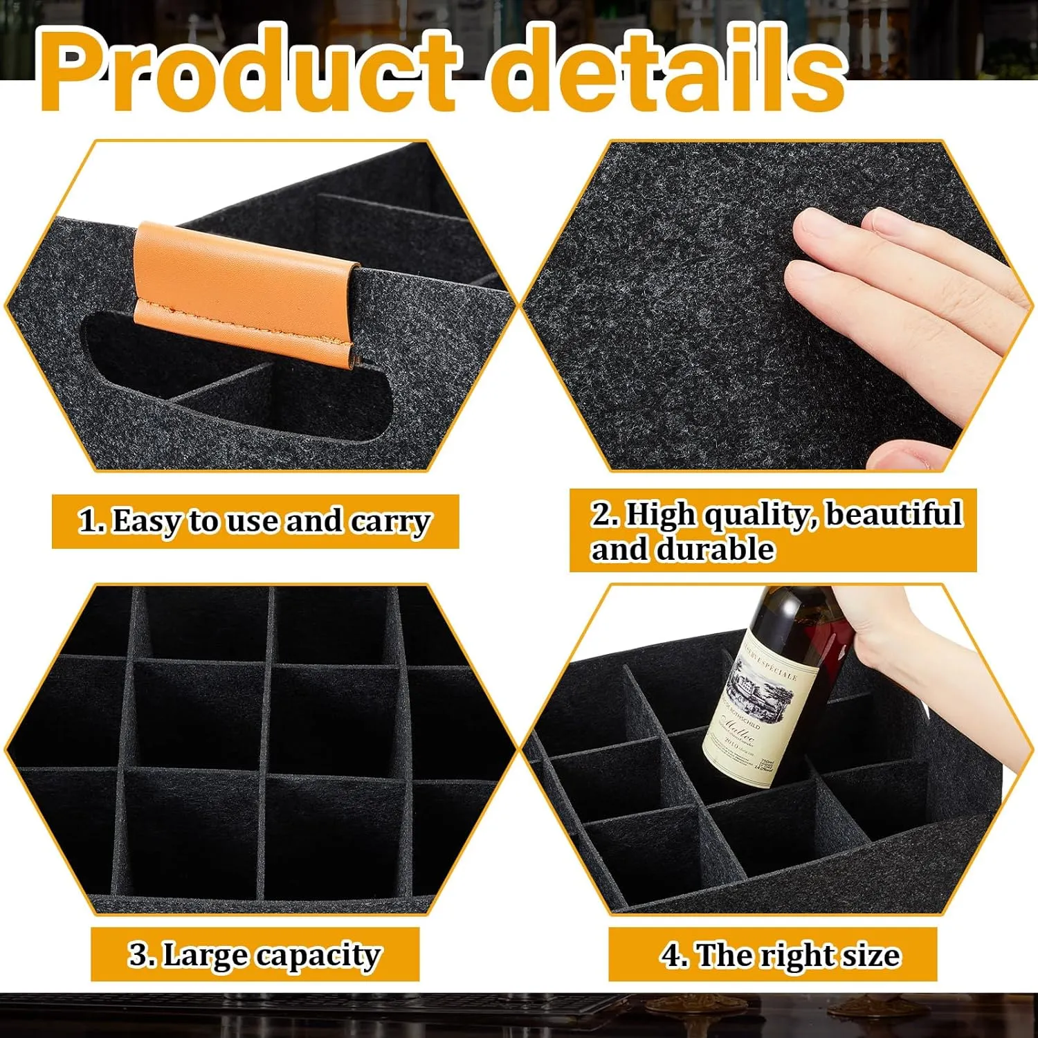 Peryiter 1 Pcs 12 Bottles Wine Carrier Tote 14.6 x 12.6 x 10.6 Inch Insulated Thermal Padded Wine Tote Bag Reusable Glasses Liquor Bottle Storage Collapsible Ratafia Travel Case for Party (Grey)