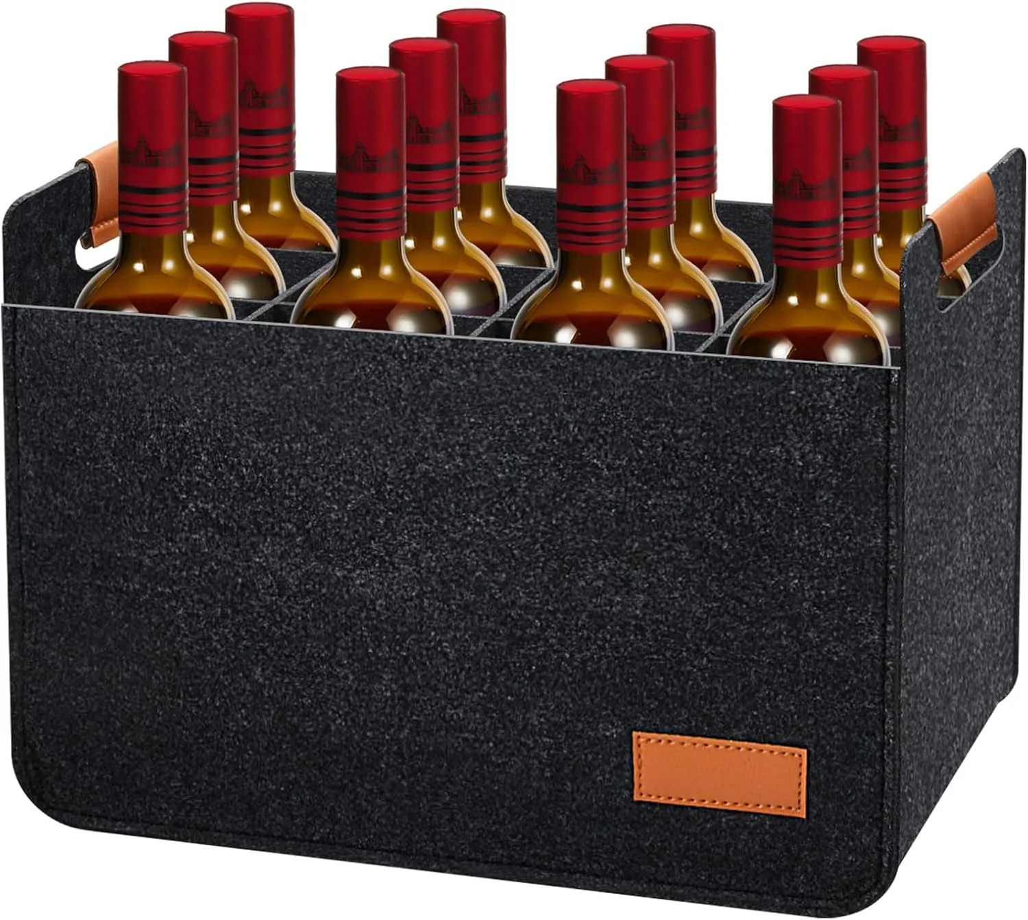 Peryiter 1 Pcs 12 Bottles Wine Carrier Tote 14.6 x 12.6 x 10.6 Inch Insulated Thermal Padded Wine Tote Bag Reusable Glasses Liquor Bottle Storage Collapsible Ratafia Travel Case for Party (Grey)