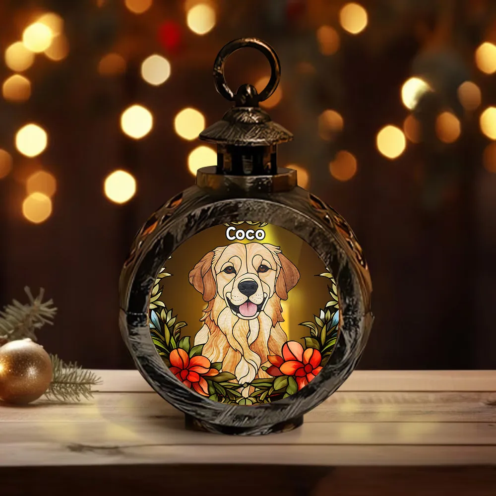 Pet Custom Stainglass - Personalized Dog Round Lantern With Light