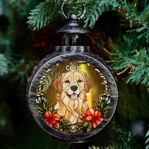 Pet Custom Stainglass - Personalized Dog Round Lantern With Light