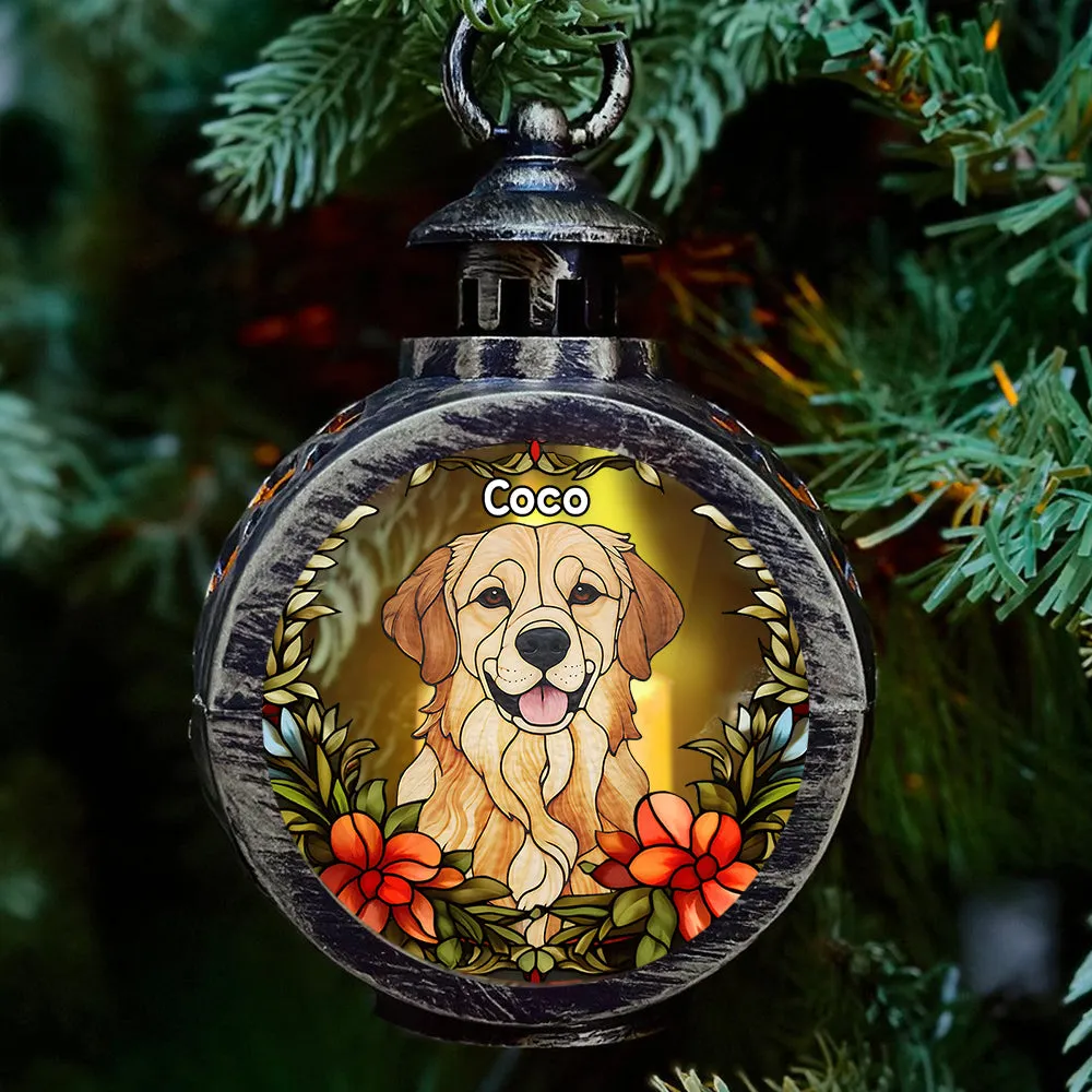 Pet Custom Stainglass - Personalized Dog Round Lantern With Light