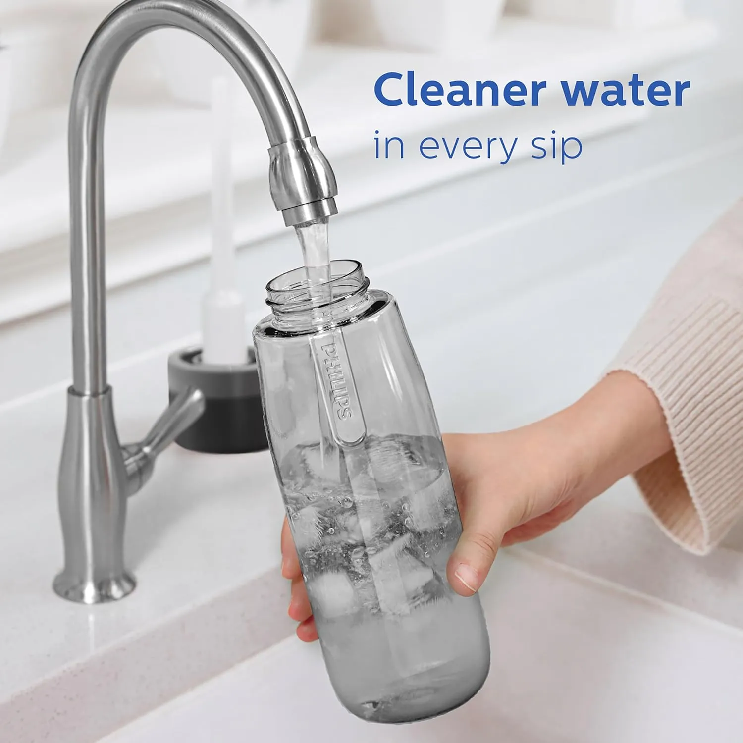 PHILIPS Filtered Water Bottle, BPA-Free Tritan Plastic Water Bottles, Replaces 450 Plastic Water Bottle with Reusable GoZero Everyday Water Filter, Portable Filtering Bottle for Travel, 36oz, Grey