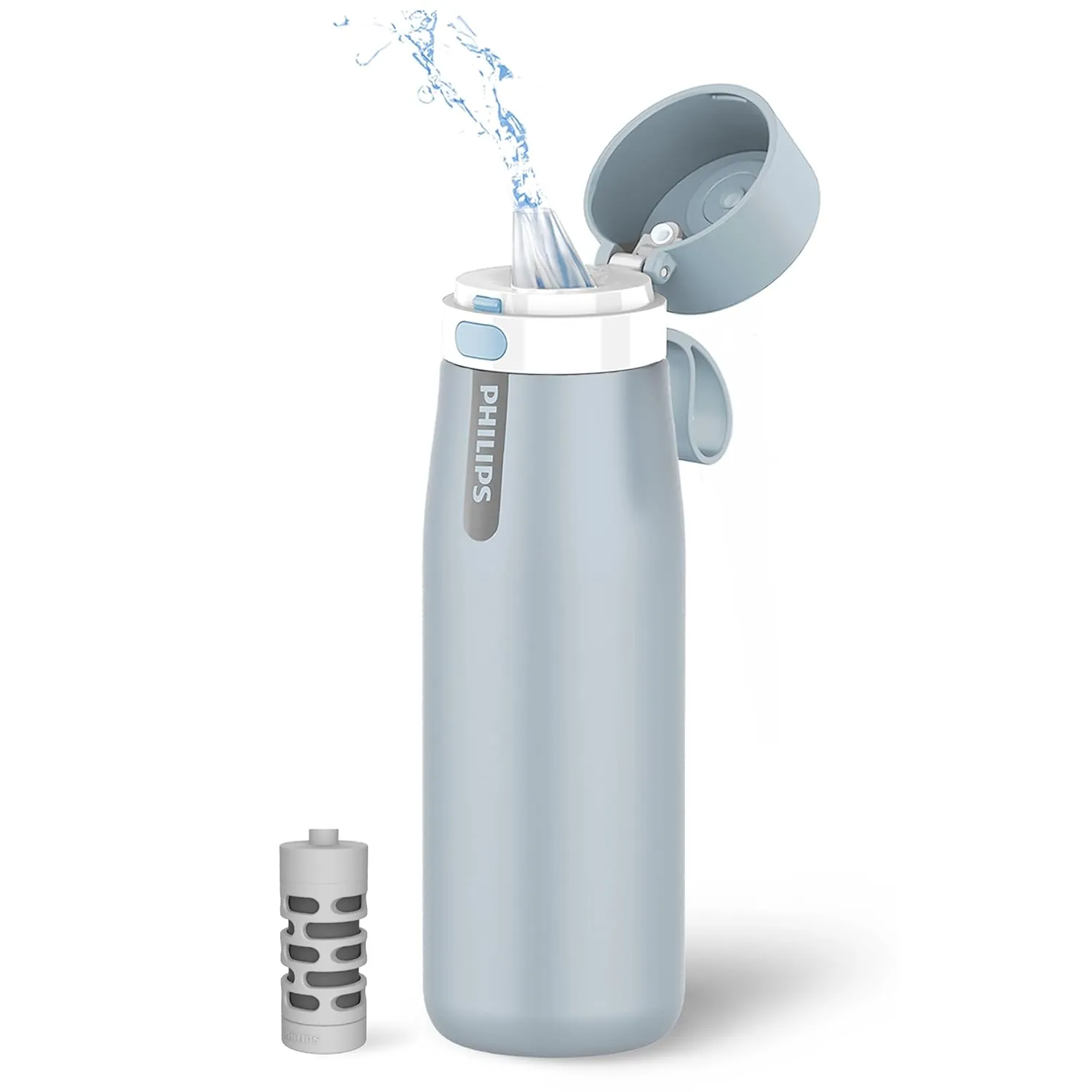 PHILIPS Water Bottle with Filter, Filter Water Bottle Stainless Steel with GoZero Everyday BPA-Free Tap Water Filter, Water Filter Bottle Keep Drink Cold 24 Hours, 1 Filter for 40 gal / 2 Months