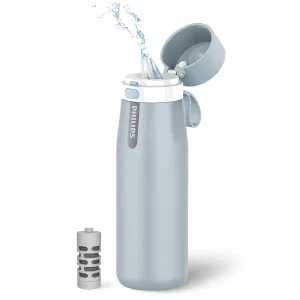 PHILIPS Water Bottle with Filter, Filter Water Bottle Stainless Steel with GoZero Everyday BPA-Free Tap Water Filter, Water Filter Bottle Keep Drink Cold 24 Hours, 1 Filter for 40 gal / 2 Months
