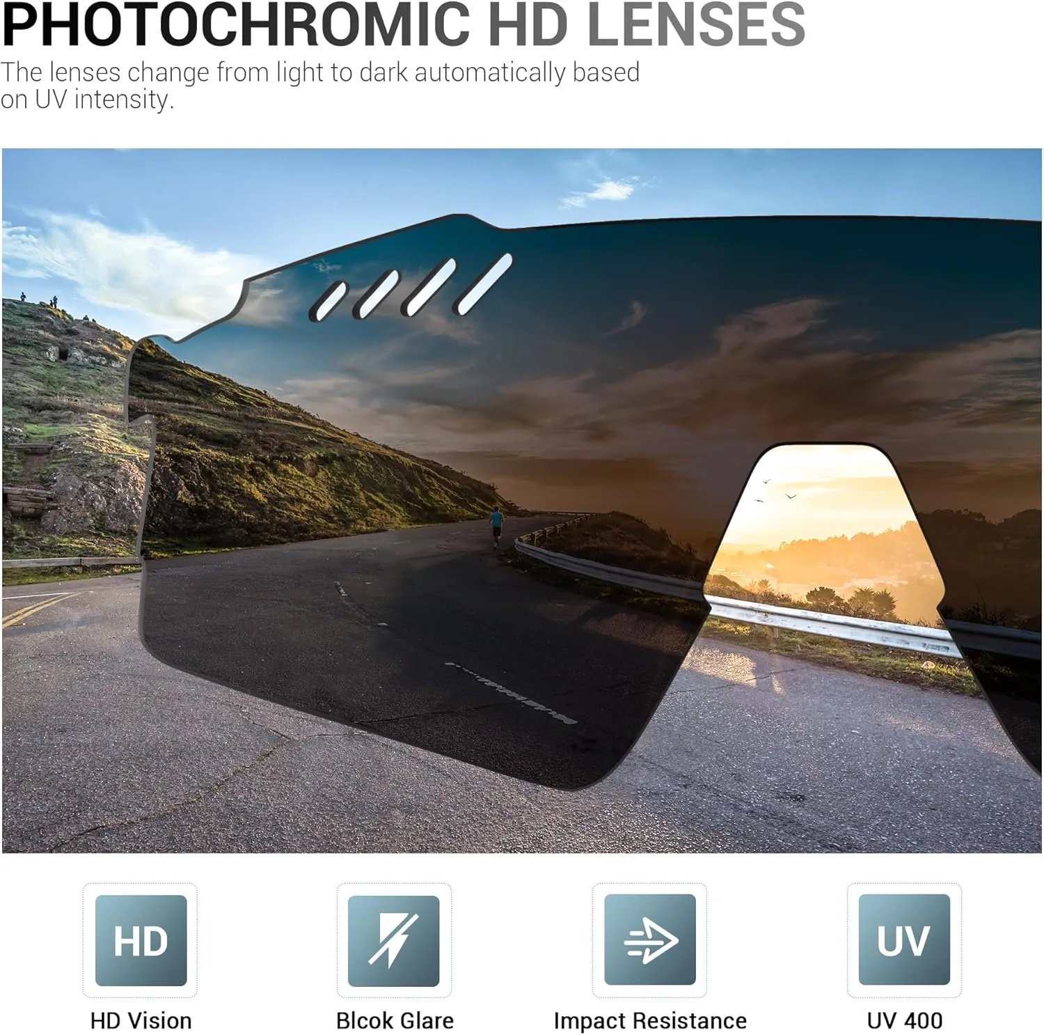 Photochromic Cycling Glasses UV400 Protection for Women Men Cycling Glasses TR90 Frame MTB Running Bike DZ-S9A2