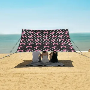 Pink Bows Polka Dot Pattern Beach Canopy Tent Anti-UV & Wind Resistant, Camping Sun Shelter Easy Setup Portable,Outdoor Shade Tents with Sandbags,Sand Shovels,Ground Pegs & Stability Poles