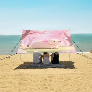 Pink Cherry Blossom Capybara Beach Camping Tent Sun Shelter for Whole Family, Beach Shade Canopy with UPF50  UV Protection,Easy Set Up and Carry,Outdoor Shade for Trips, Fishing, Backyard Fun P