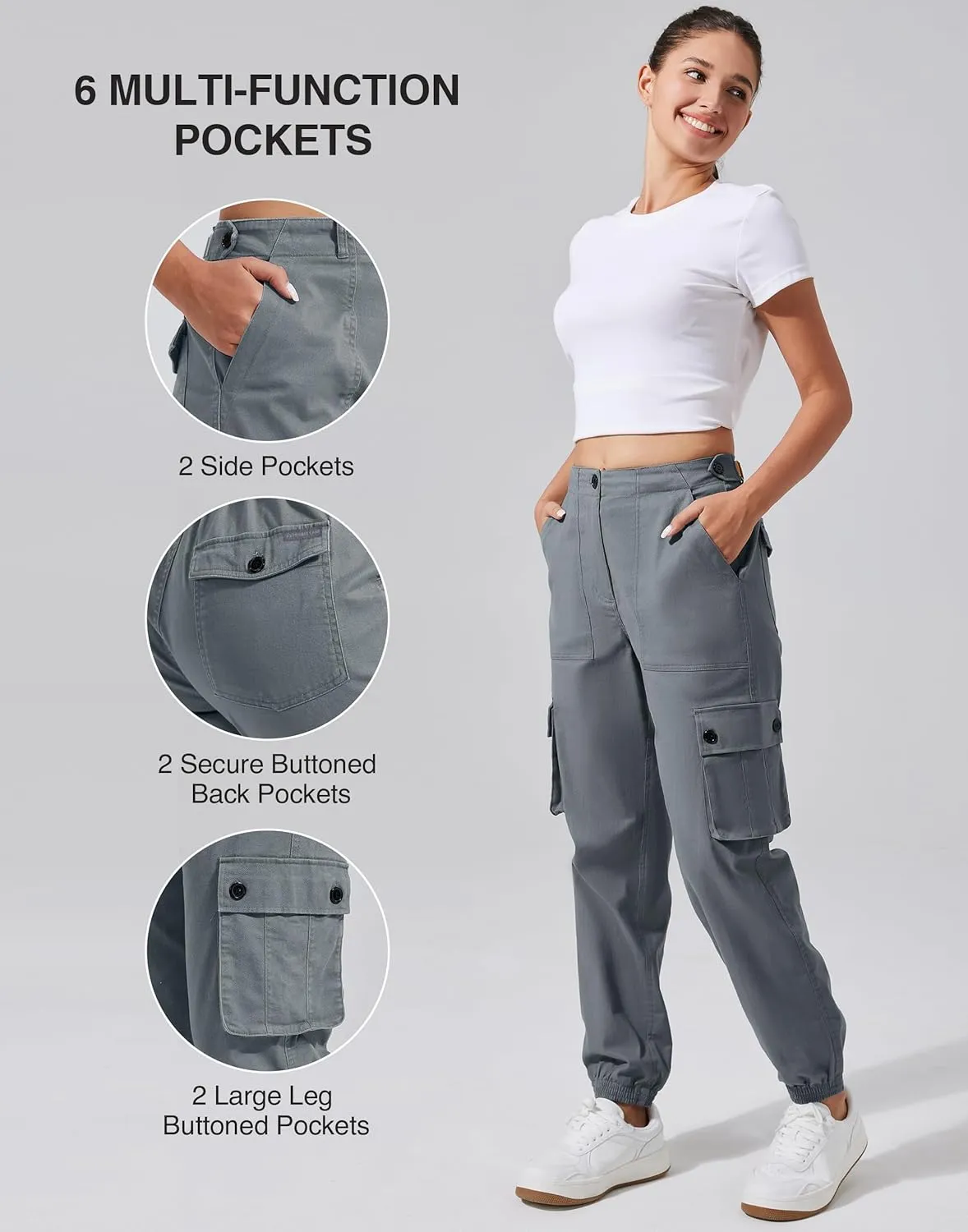 Pioneer Camp Women's Stretchy Cargo Pants with Pockets High-Rise Casual Hiking Cotton Joggers Adjustable Waistband with Belt