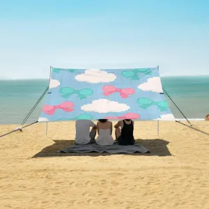 Pixel Bows and Clouds Beach Canopy Tent Anti-UV & Wind Resistant, Camping Sun Shelter Easy Setup Portable,Outdoor Shade Tents with Sandbags,Sand Shovels,Ground Pegs & Stability Poles