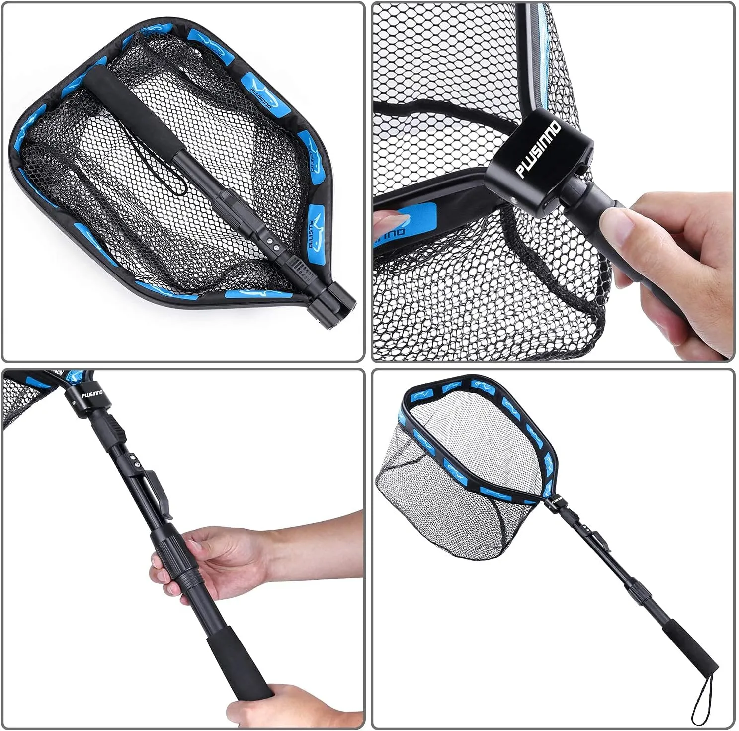 PLUSINNO Floating Fishing Net for Steelhead, Salmon, Fly, Kayak, Catfish, Bass, Trout Fishing, Rubber Coated Landing Net for Easy Catch & Release, Compact & Foldable for Easy Transportation & Storage