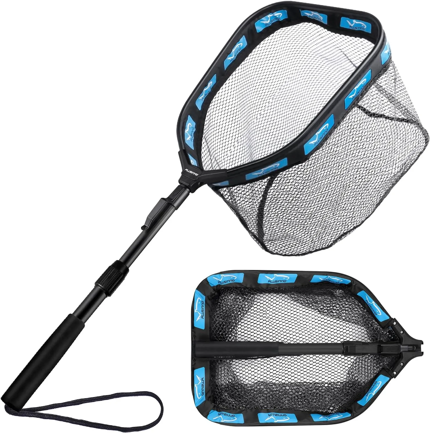 PLUSINNO Floating Fishing Net for Steelhead, Salmon, Fly, Kayak, Catfish, Bass, Trout Fishing, Rubber Coated Landing Net for Easy Catch & Release, Compact & Foldable for Easy Transportation & Storage