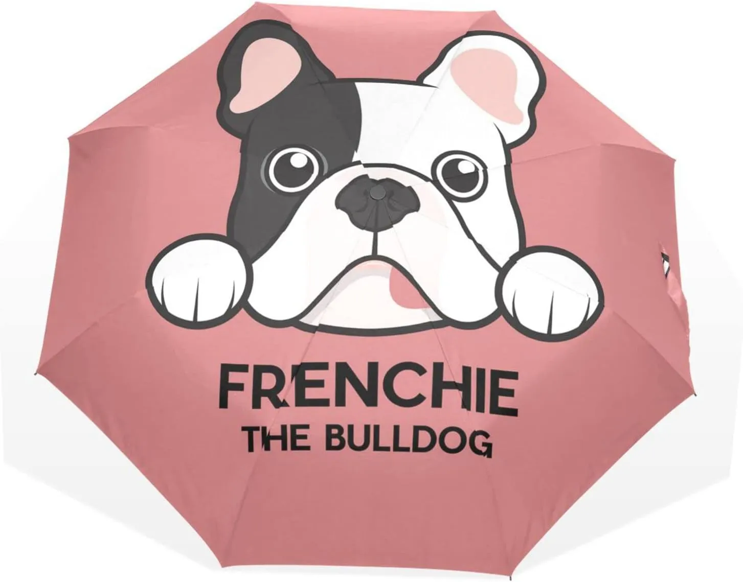 Poeticcity Frenchie Dog The Bulldog On Table Wait for Foods Red Pattern Unisex Manual Folding Rain Umbrella, Foldable Durable Sun Parasol, Collapsible Compact Windproof Portable Umbrellas for Travel