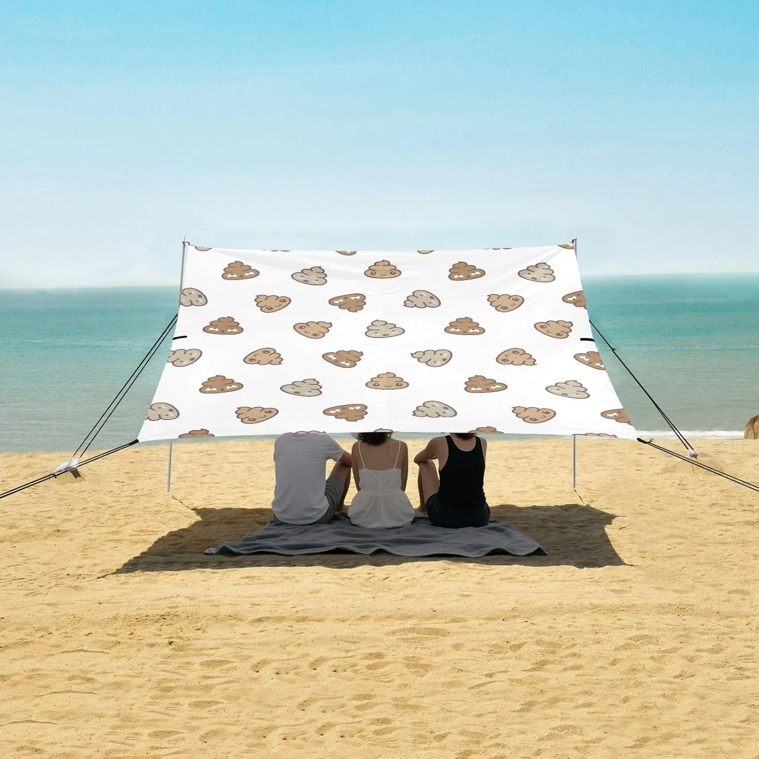 Poo Cartoon Beach Canopy Tent Anti-UV & Wind Resistant, Doodle Camping Sun Shelter Easy Setup Portable,Outdoor Shade Tents with Sandbags,Sand Shovels,Ground Pegs & Stability Poles