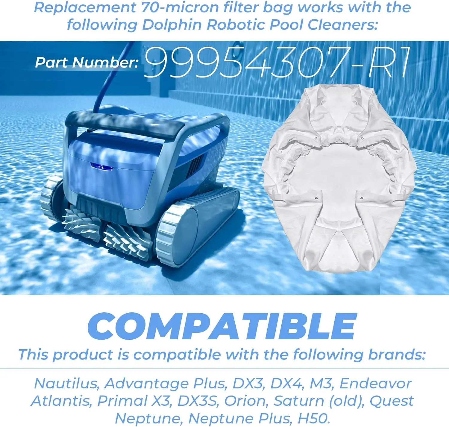 Pool Cleaners Filter Bag,99954307-R1 for Pool Cleaner Parts, DX3 DX4 M3, & Aquabot 70 Micron Replacement Bag