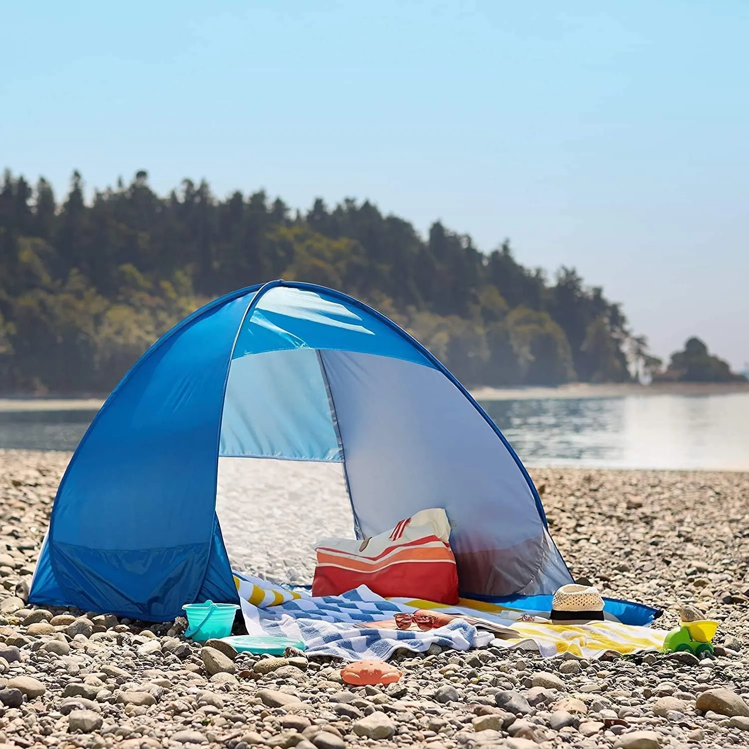 Pop Up Beach Camping Tent UPF 50  for Uv Sun Protection, Waterproof Sun Shades Beach Umbrella for Family for Outdoor Patio, Fishing, Picnic, Pool Parties (Blue)