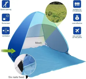 Pop Up Beach Camping Tent UPF 50  for Uv Sun Protection, Waterproof Sun Shades Beach Umbrella for Family for Outdoor Patio, Fishing, Picnic, Pool Parties (Blue)