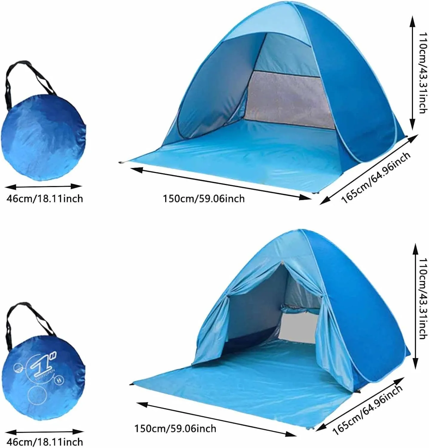 Pop Up Beach Tent Sun Shelter for 2-3 Person, Portable Camping Beach Shade Tent, 98% UV Protection, Withstand Wind, Waterproof, Large Easy Setup Beach Tent for Fishing Hiking Camping (B)