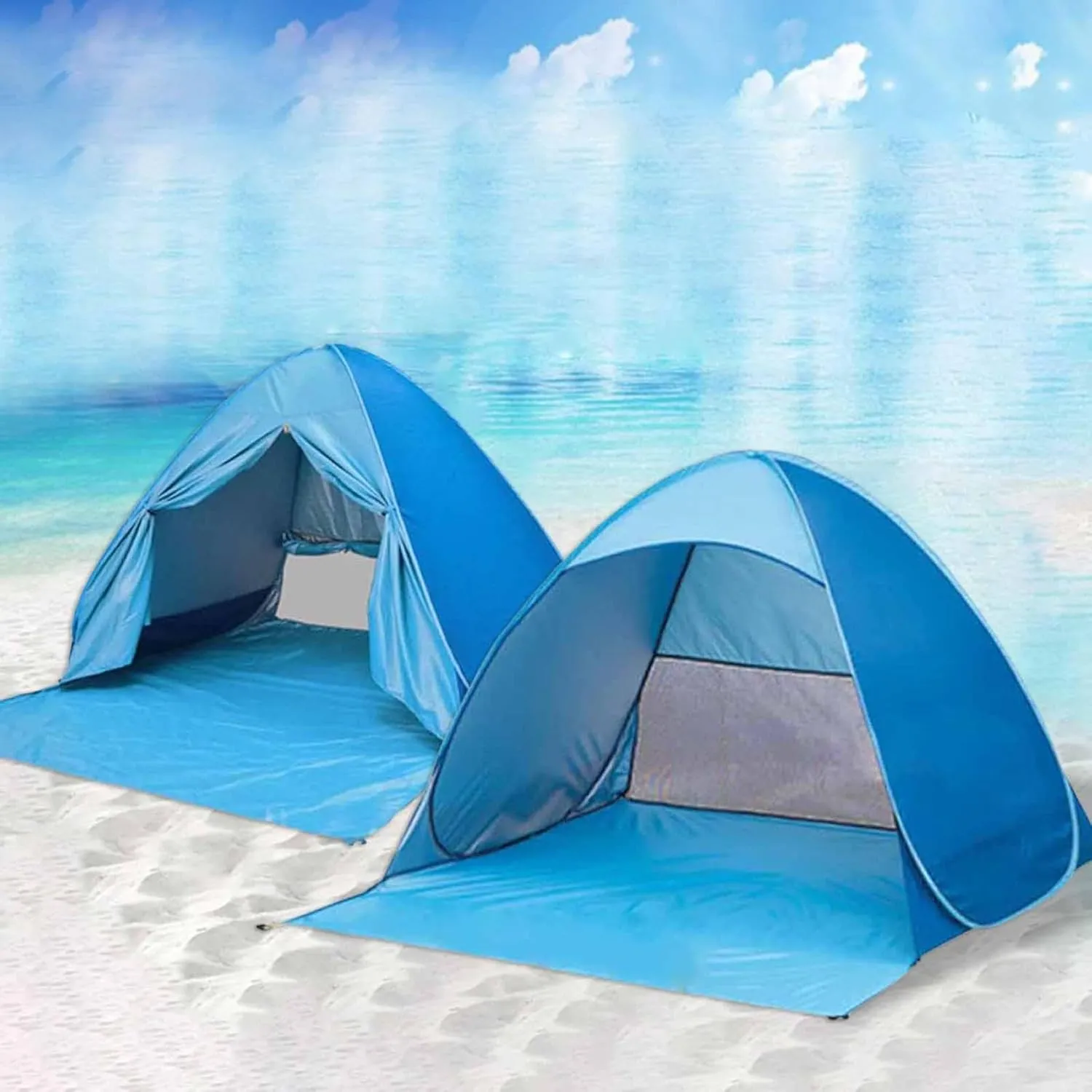 Pop Up Beach Tent Sun Shelter for 2-3 Person, Portable Camping Beach Shade Tent, 98% UV Protection, Withstand Wind, Waterproof, Large Easy Setup Beach Tent for Fishing Hiking Camping (B)