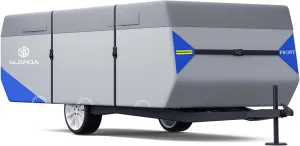 Pop Up Folding Camper Cover Fits 10' - 12' Trailers, Anti-Tear 7 Layers Top 3 Layers Side Tent Trailer Cover, Waterproof Pop Up Folding Trailer Cover with Windproof Strap, Superior RV Covers