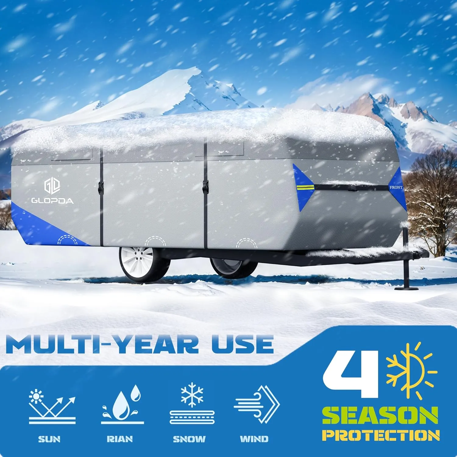 Pop Up Folding Camper Cover Fits 10' - 12' Trailers, Anti-Tear 7 Layers Top 3 Layers Side Tent Trailer Cover, Waterproof Pop Up Folding Trailer Cover with Windproof Strap, Superior RV Covers