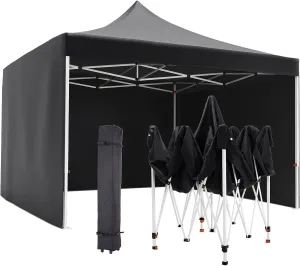 Pop-Up Gazebo10'x10'Ft,Patio Canopy, Instant Gazebo Tent, Outdoor Portable Shelter with 3 Sidewalls, Windows, Wheeled Bag, for Patio/Outdoor/Wedding Parties and Events-Black