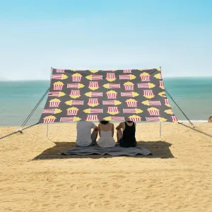 Popcorn Pixel Art Pattern Beach Canopy Tent Anti-UV & Wind Resistant, Camping Sun Shelter Easy Setup Portable,Outdoor Shade Tents with Sandbags,Sand Shovels,Ground Pegs & Stability Poles