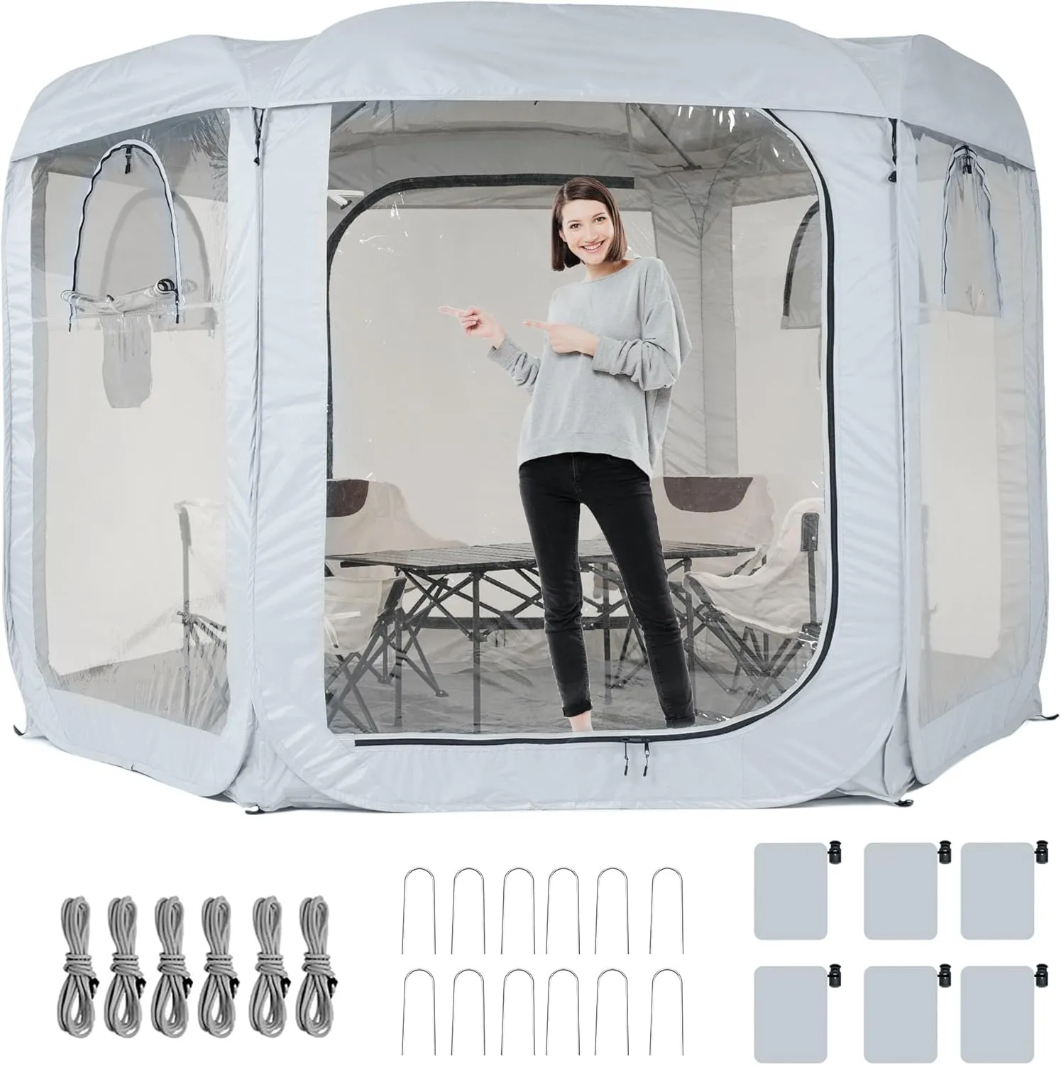 Porayhut Pop up Bubble Tent Screen House10’X10’Large Camping Sun Shelter,Weather and Cold Proof Pod with Detachable Sunshade Cloth,Waterproof Floor,2 Zipper Doors and 4 Mesh Breathable Windows