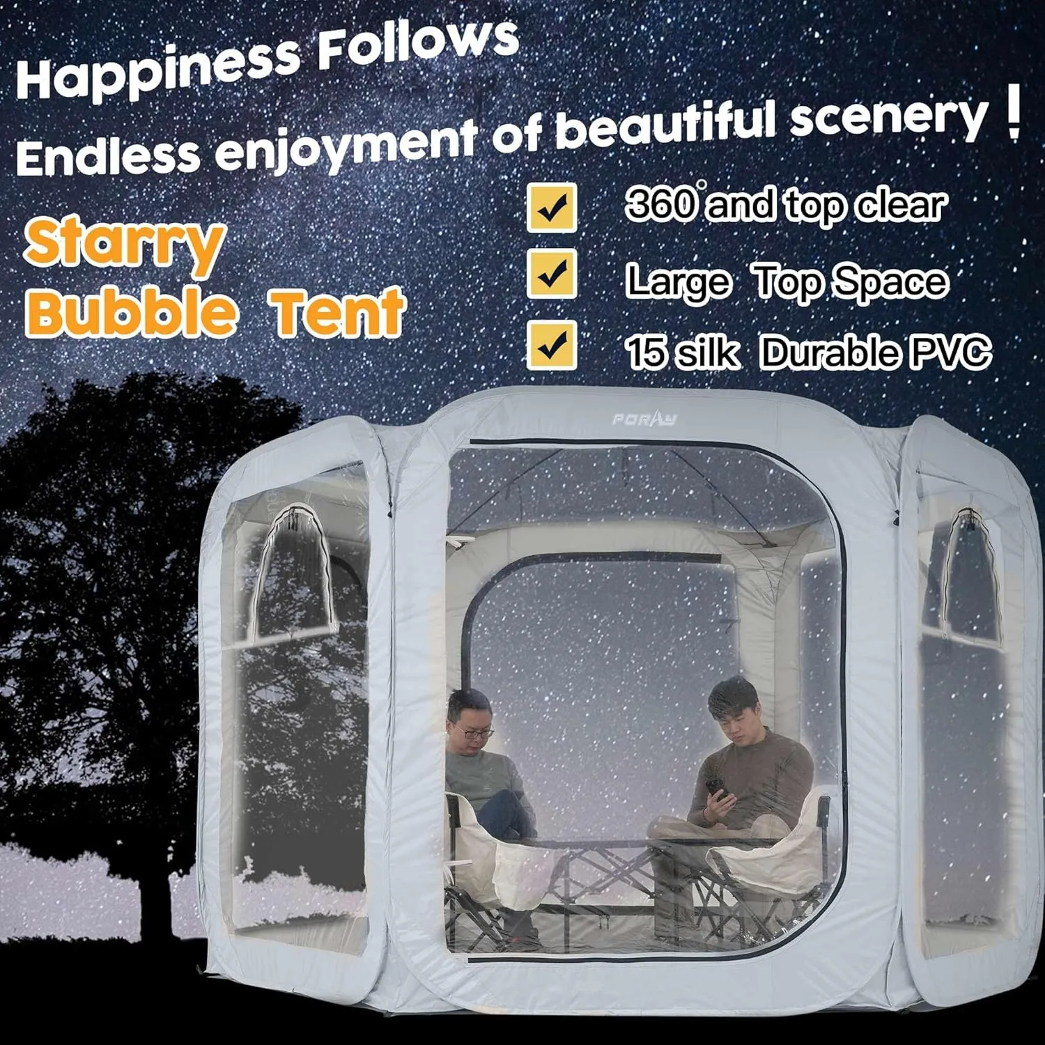 Porayhut Pop up Bubble Tent Screen House10’X10’Large Camping Sun Shelter,Weather and Cold Proof Pod with Detachable Sunshade Cloth,Waterproof Floor,2 Zipper Doors and 4 Mesh Breathable Windows