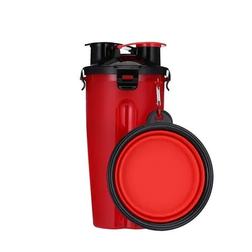 Portable 2 in 1 Dog Water Bottle With Bowls - Durable Lightweight Leak Proof On the Go Puppy Travel Water Bottle with Food Container Pet Feeding Gift