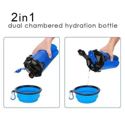 Portable 2 in 1 Dog Water Bottle With Bowls - Durable Lightweight Leak Proof On the Go Puppy Travel Water Bottle with Food Container Pet Feeding Gift