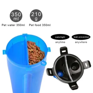 Portable 2 in 1 Dog Water Bottle With Bowls - Durable Lightweight Leak Proof On the Go Puppy Travel Water Bottle with Food Container Pet Feeding Gift