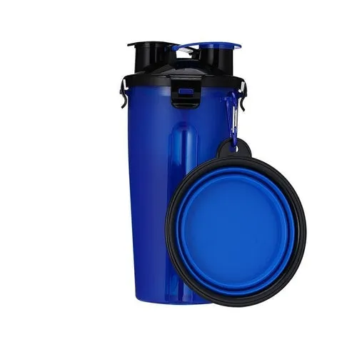 Portable 2 in 1 Dog Water Bottle With Bowls - Durable Lightweight Leak Proof On the Go Puppy Travel Water Bottle with Food Container Pet Feeding Gift