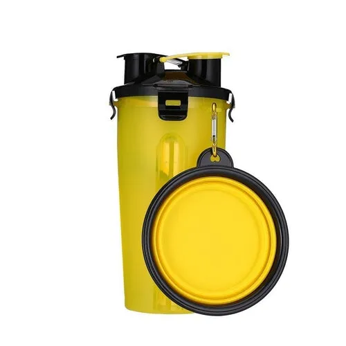 Portable 2 in 1 Dog Water Bottle With Bowls - Durable Lightweight Leak Proof On the Go Puppy Travel Water Bottle with Food Container Pet Feeding Gift