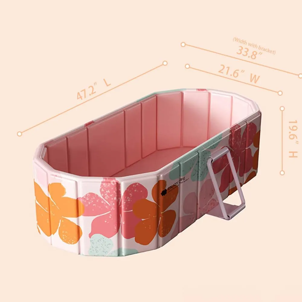 Portable Bathtub for Adult 47" Large Foldable No Installation Bath Tub for Shower Stall, Bathroom Hot SPA Soaking Standing Tub, Collapsible Plunge Bathtub (Pink, 47.2"×21.6"×19.6")