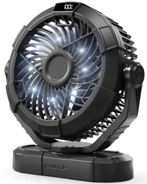 Portable Camping Fan w/ LED Lantern,Power Display 360° Head Rotation