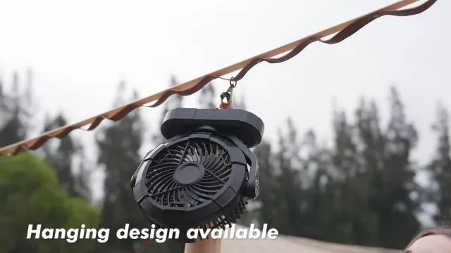 Portable Camping Fan w/ LED Lantern,Power Display 360° Head Rotation