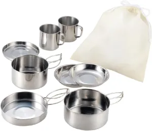 Portable Camping Pot Set Stainless Steel Cooking Pot Pan Kit for Outdoor Activities