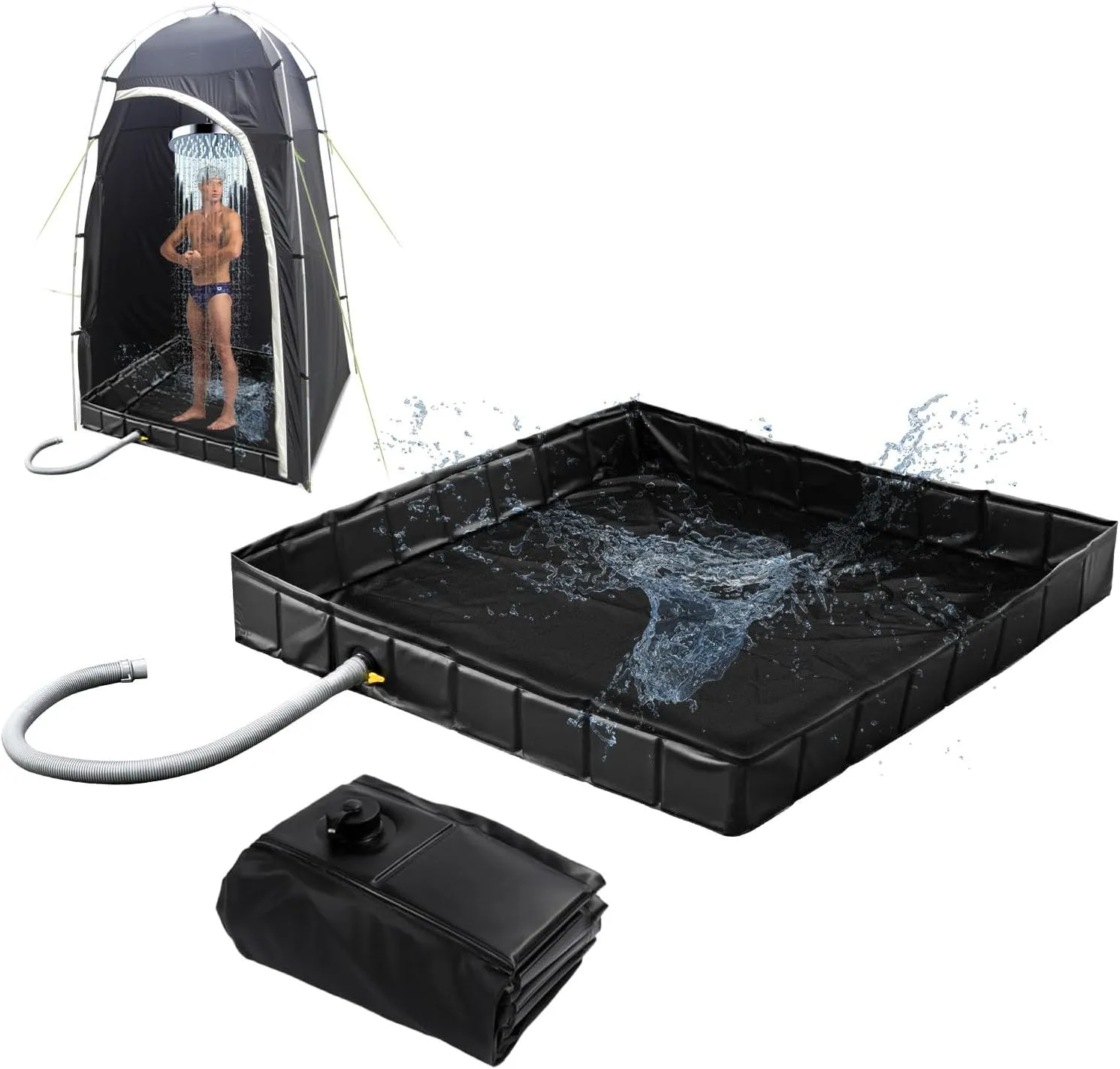 Portable Camping Shower Base, Foldable Shower Tent Awning Base with Drain Hose, 41 inch Shower Pan Basin Floor for Camping RV Beach Outdoor Indoor