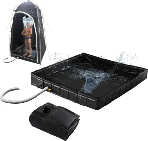 Portable Camping Shower Base, Foldable Shower Tent Awning Base with Drain Hose, 41 inch Shower Pan Basin Floor for Camping RV Beach Outdoor Indoor