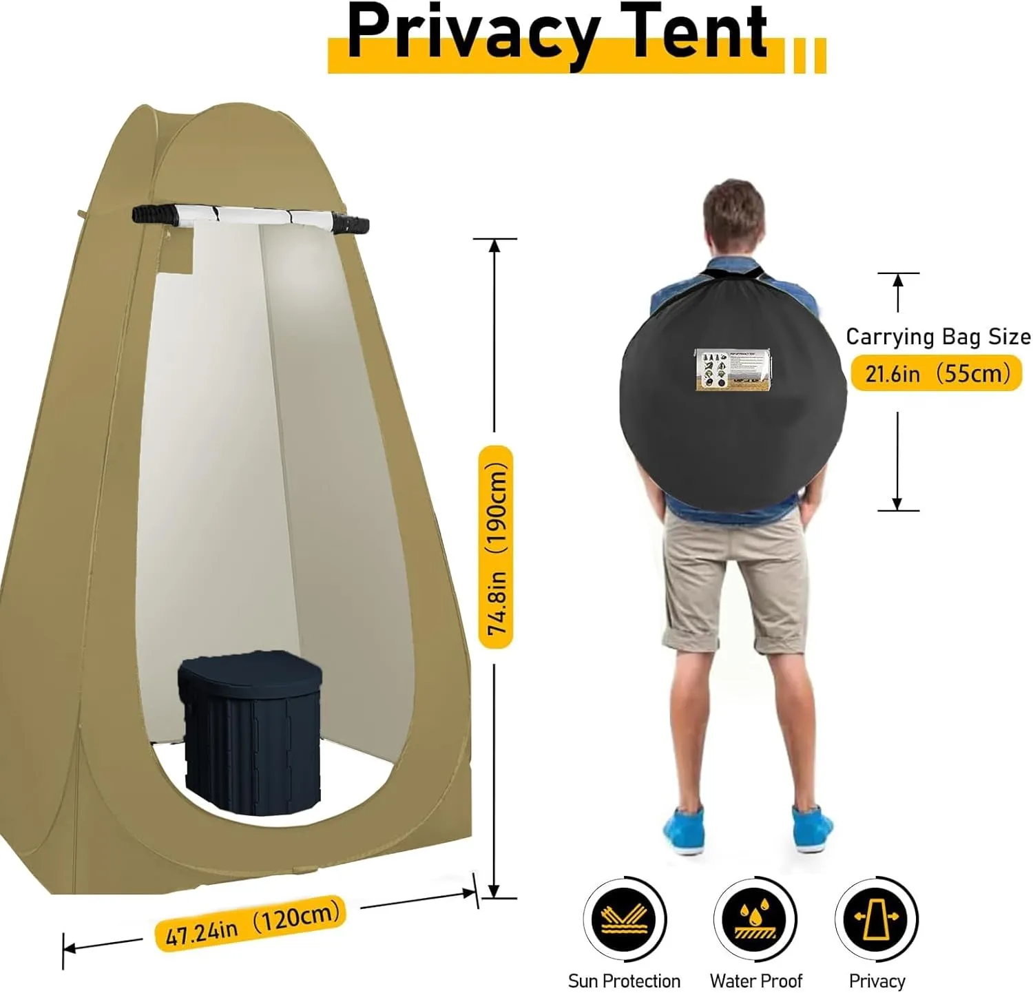 Portable Camping Toilet with Pop-Up Privacy Tent,Outdoor Portable Folding Toilet Potty for Adults,Outdoor Camping Shower Tents Changing Room Emergency Toilet Tent Kit with Carry Bag
