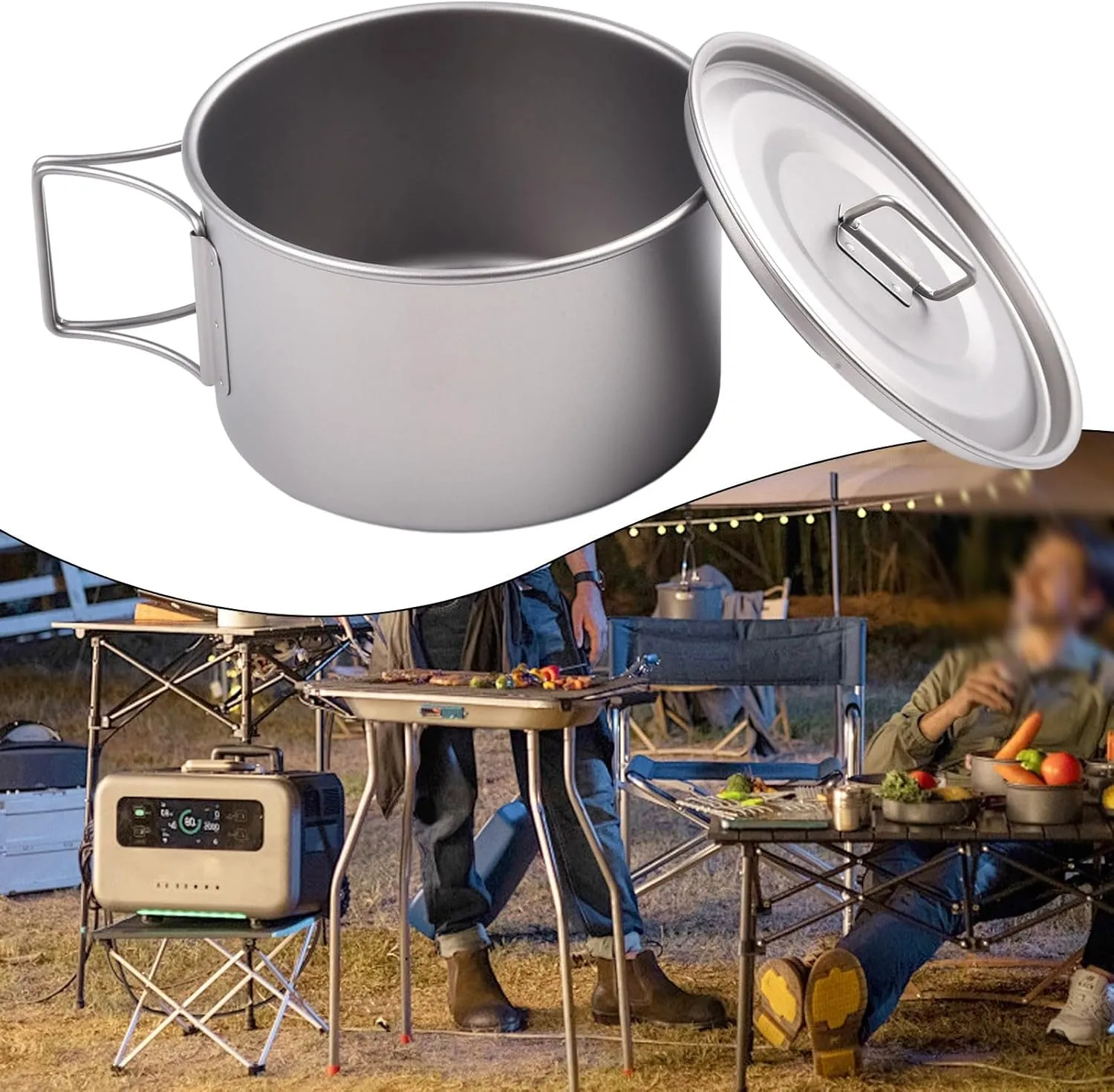 Portable Folding Handle Bowl for Outdoor Dining, 450ml and 600ml Options for Camping and Backpacking (600ml bowl with lid)