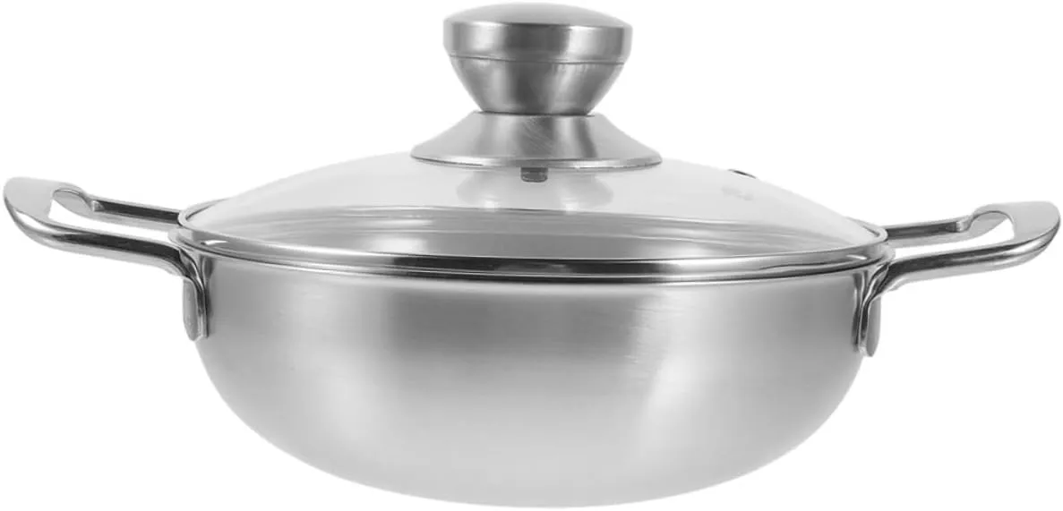 Portable Outdoor Pot Stainless Steel Cooking Wok Lid Double Handles Easy Clean Heat Resistant 20cm Kitchen Accessory
