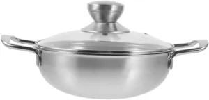 Portable Outdoor Pot Stainless Steel Cooking Wok Lid Double Handles Easy Clean Heat Resistant 20cm Kitchen Accessory