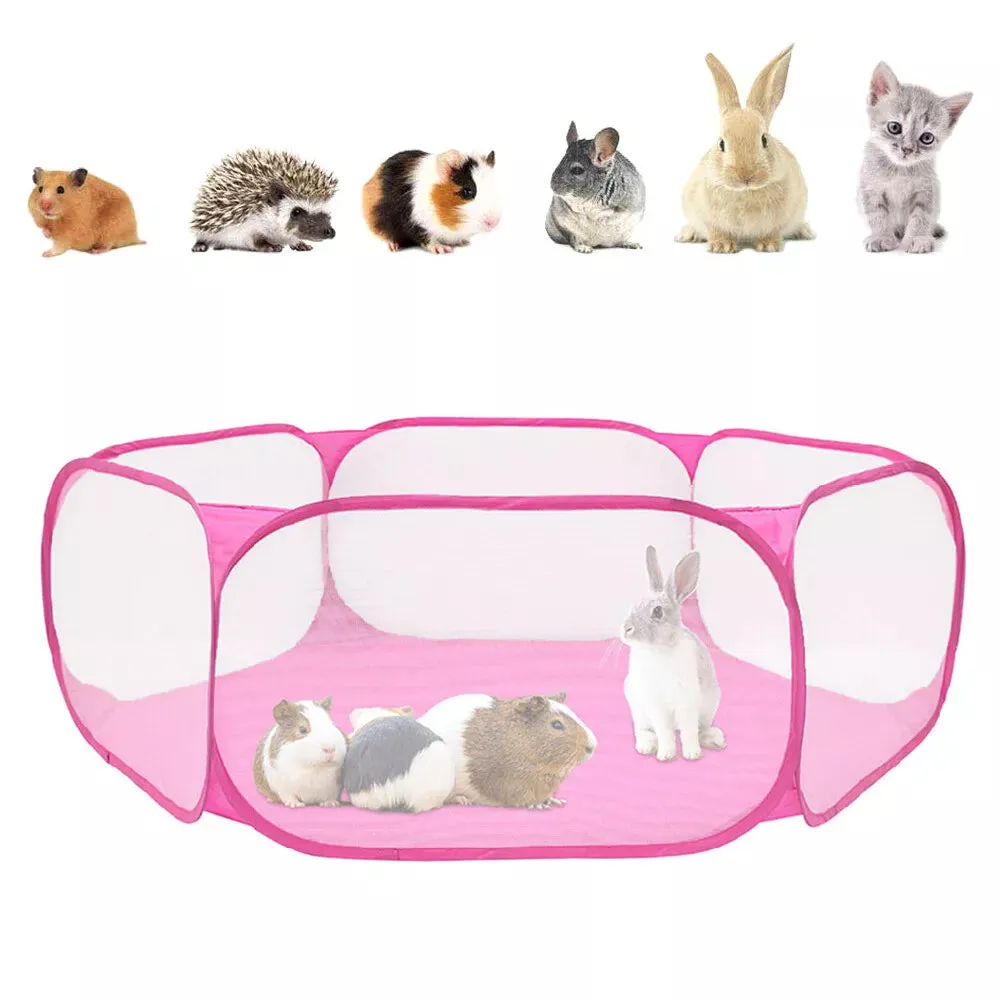 Portable Pet Cage Tent Exercise Animal Playpen Fence Pop-Up Yard Pink