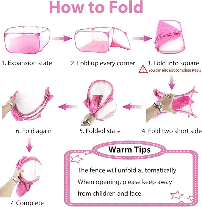 Portable Pet Cage Tent Exercise Animal Playpen Fence Pop-Up Yard Pink