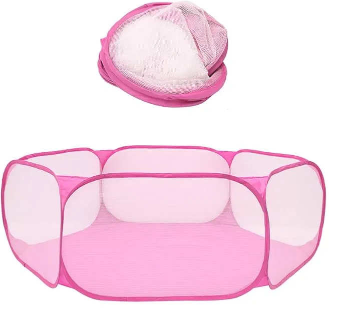 Portable Pet Cage Tent Exercise Animal Playpen Fence Pop-Up Yard Pink