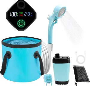 Portable Shower for Camping Shower, 7800mAh Rechargeable Shower Pump, Filtered Shower Head & 20L Foldable Bucket, Outdoor Shower for Camping, Hiking, Washing, Pet Bath